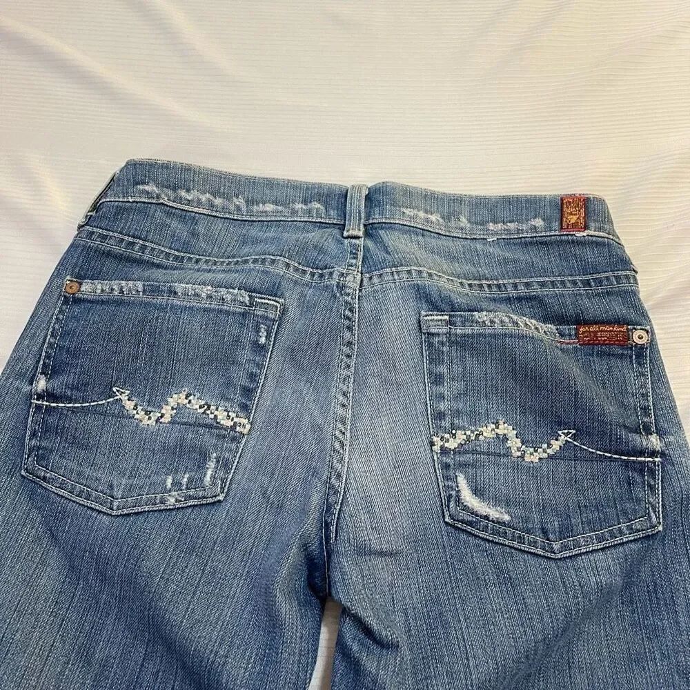 7 For All Mankind Straight Leg Distressed Denim Jeans Size 27